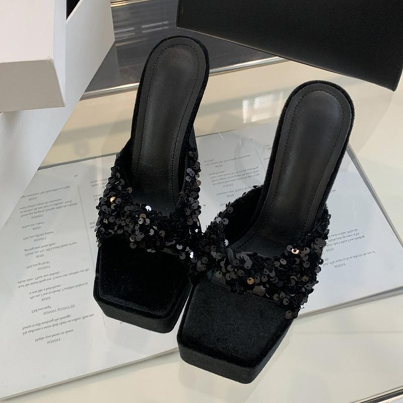 Liyke Street женские сексуальные туфли с квадратным носком на очень высоком каблуке, современные тапочки с плиссировкой в виде рыбьей чешуи, сандалии на узкой платформе, женские туфли