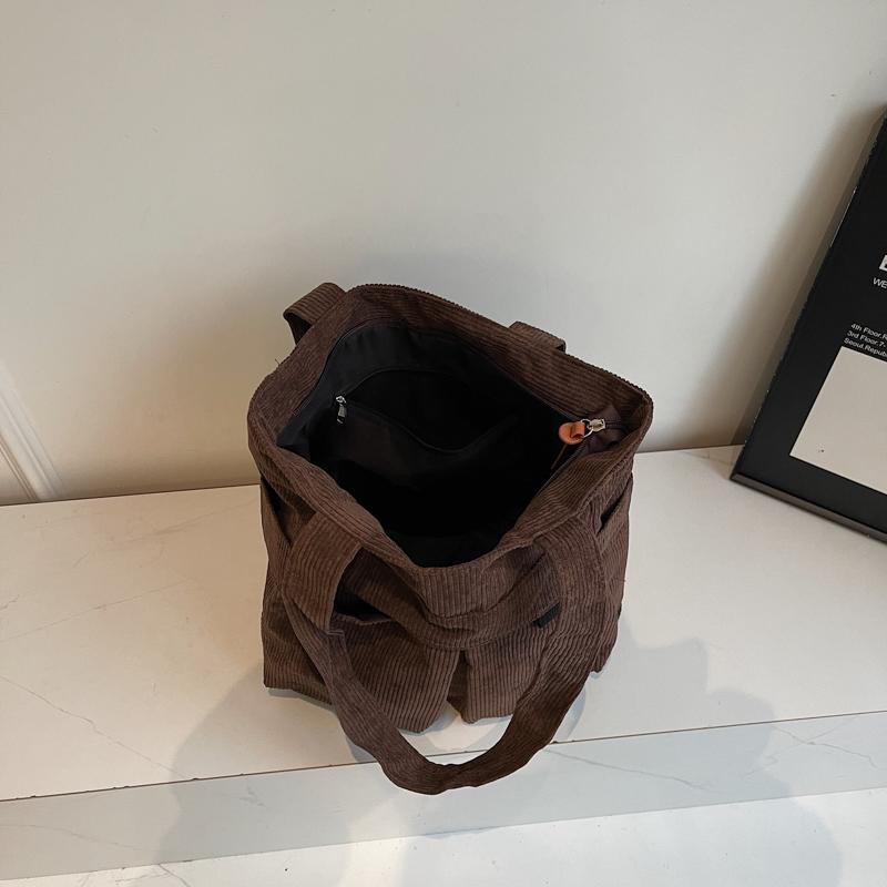 Большая вместительная вельветовая сумка для женщин, сумка через плечо для поездок на работу, сумка-тоут с несколькими карманами