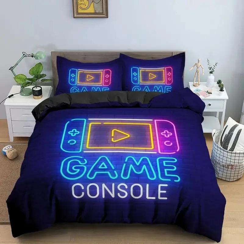 Gaming Gamepad Video Game Neon Comfortable Duvet Quilt Cover Pillowcase Bedding Set Children Bedroom Decoration Home Textile