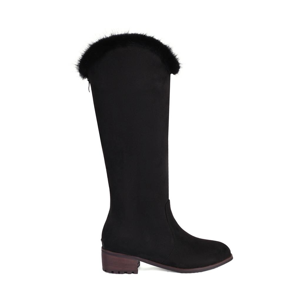 Женские сапоги на низком каблуке, осенне-зимние, новые, на толстом каблуке, большие размеры, теплые, плюшевые, средние сапоги