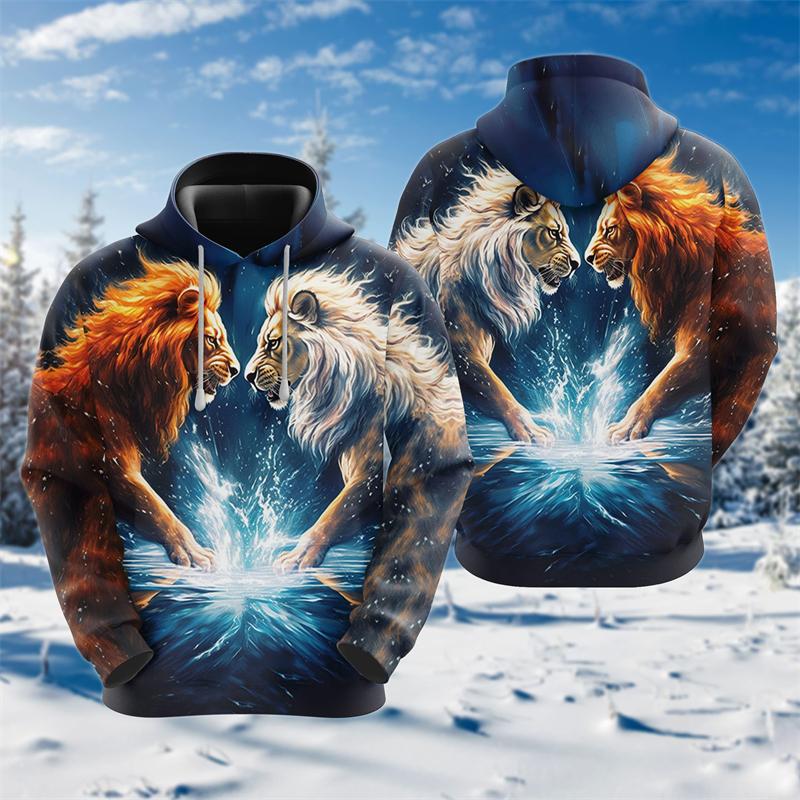 Толстовки с капюшоном Cross Lion с 3D-печатью для мужчин, одежда Harajuku, модные толстовки с рисунком животных, повседневные спортивные костюмы для мальчиков, женские подарочные топы