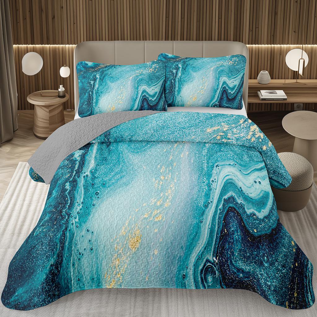 Marble Grain Bedspread Twin King,Abstract Marble Texture Design Quilted Marbling Coverlet Set Ink Fluid Art Quilt Set Home Decor
