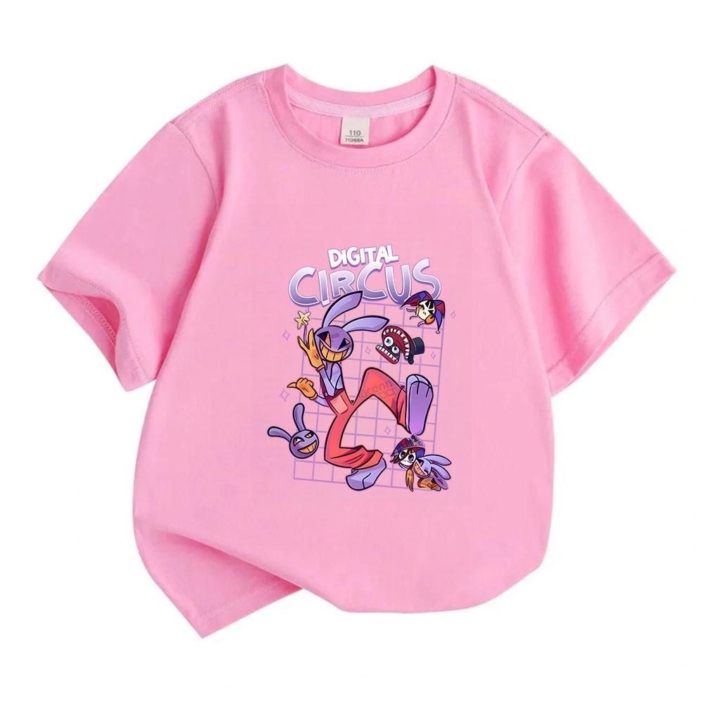 Kids Boys Girls 100% Cotton Short Sleeve O-Neck T-Shirt, Funny Digital Circus Cartoon Print Casual Comfortable Tees for Children Daily Wear