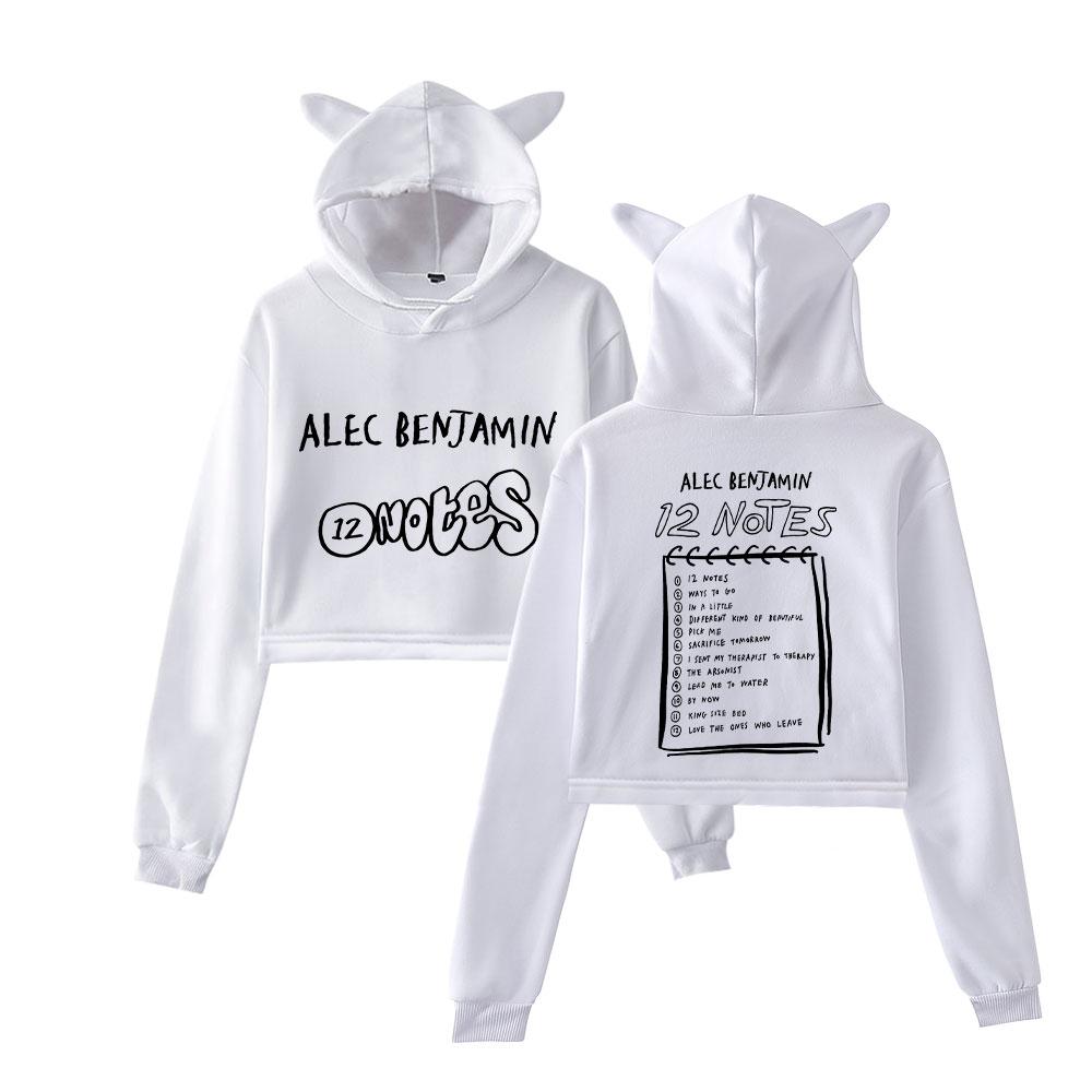 Мода Alec Benjamin Printed Kawaii Crop Top Hoodie Funny Cat Ear Cropped Short Sweatshirt Hooded Pullover Women Tops Streetwear