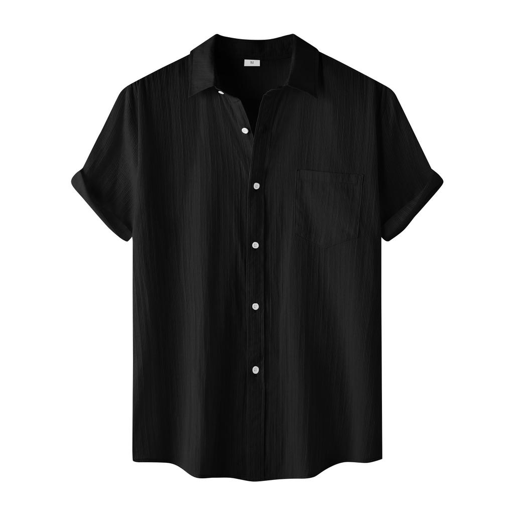 Men's Casual Single Pocket Solid Color Short Sleeve Single Breasted Lapel Shirt
