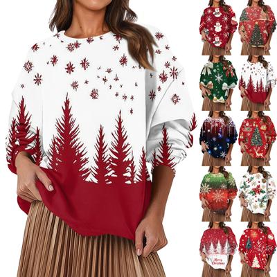 Женская модная повседневная свободная толстовка с круглым вырезом и длинным рукавом, однотонная