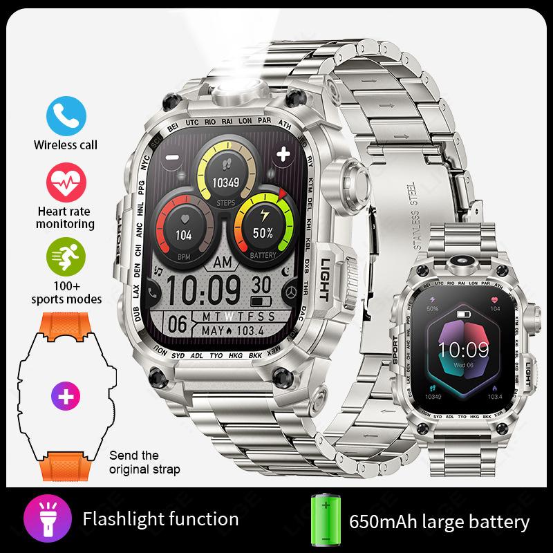 Новые многофункциональные квадратные уличные смарт-часы с большим экраном и фонариком, мониторингом здоровья, мужской спортивный браслет