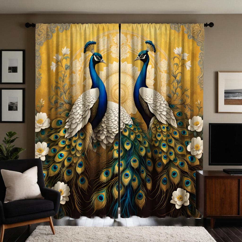2 шт. HD лесной зеленый белый павлин цветок богатые декоративные занавески желтые цифровые печатные занавески украшение дома стиль де