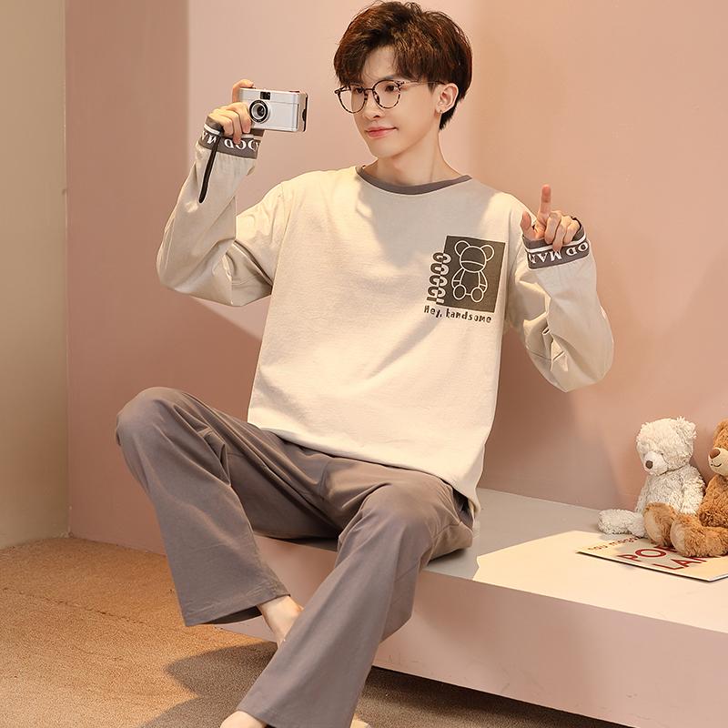 Комплект из 2 предметов, хлопковая мужская пижама, весенняя пижама с длинными рукавами для мальчиков, милая домашняя одежда с героями мультфильмов, Hombre