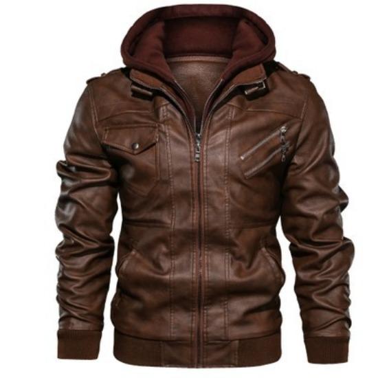 Leather Jacket Men's Slim Fit Zipper PU Jacket Autumn Men's Leather Jacket Coat Black