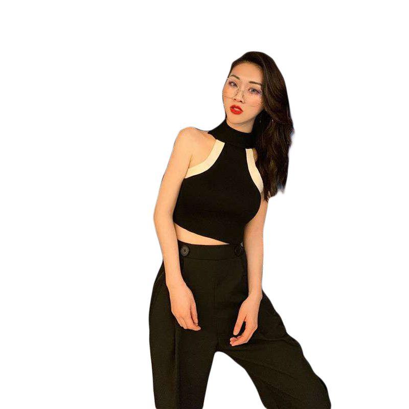Fashion Color Womens Blocking Sleeveless Strapless Sexy Camisole Knitted