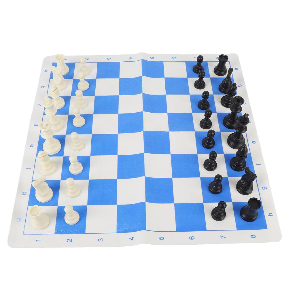Набор для шахматной игры 19,7 дюйма, пластиковые 32 шахматные фигуры, шахматные фигуры с шахматной доской из ПУ с синей и белой сеткой и