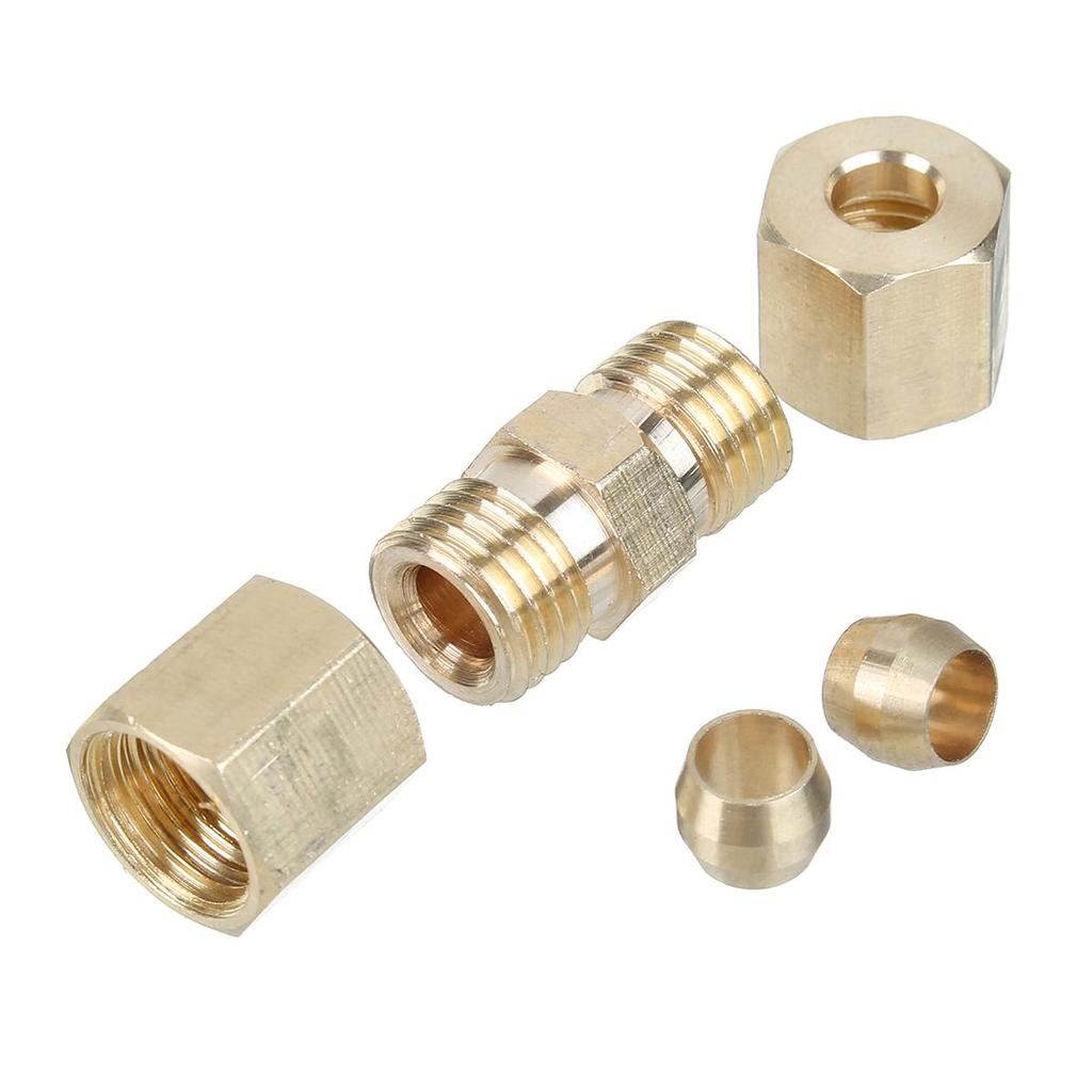5pcs Brass Brake Line Union Fittings Straight Reducer Compression Kits Connector 3/16" OD Hydraulic Brake Lines Pipe 33 X 10mm