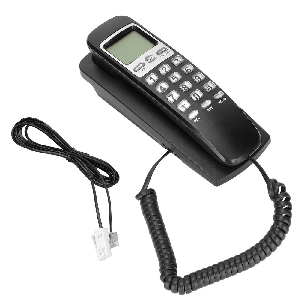 Wired Wall Phone Multifunctional Calendar LCD Display Caller ID Landline with Buttons for Home Office Black