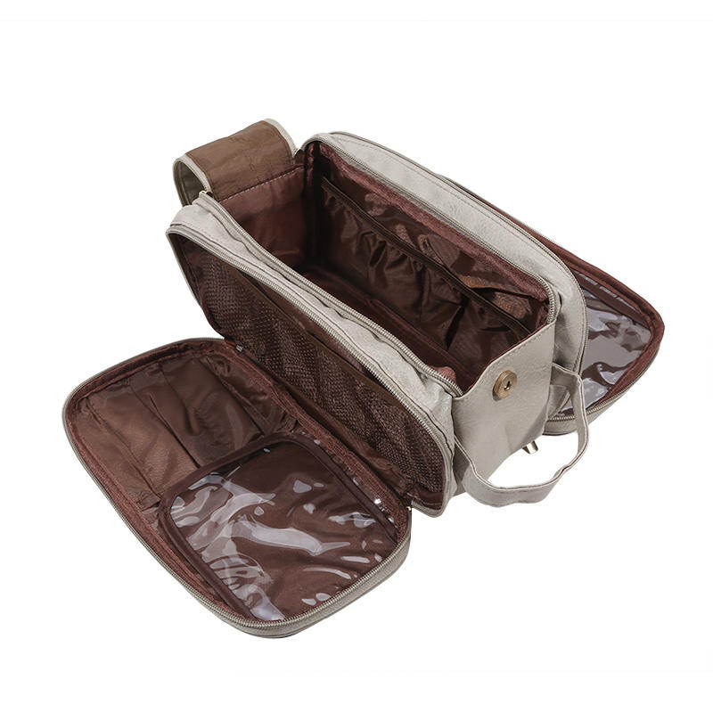 Дорожная косметичка из искусственной кожи, большая вместимость, многофункциональные косметички, переносная сумка для хранения косметических принадлежностей с двойной молнией и кисточками