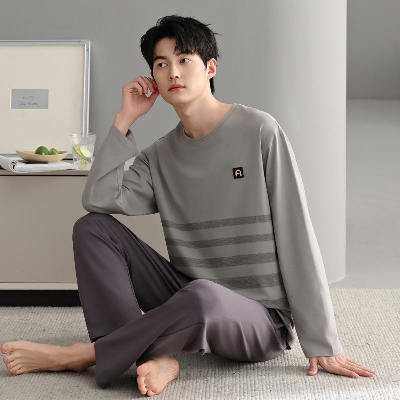 Pajamas Men'S Spring And Autumn Autumn Cotton Long Sleeve Autumn Casual Pullover Large Size Men'S Loungewear Set