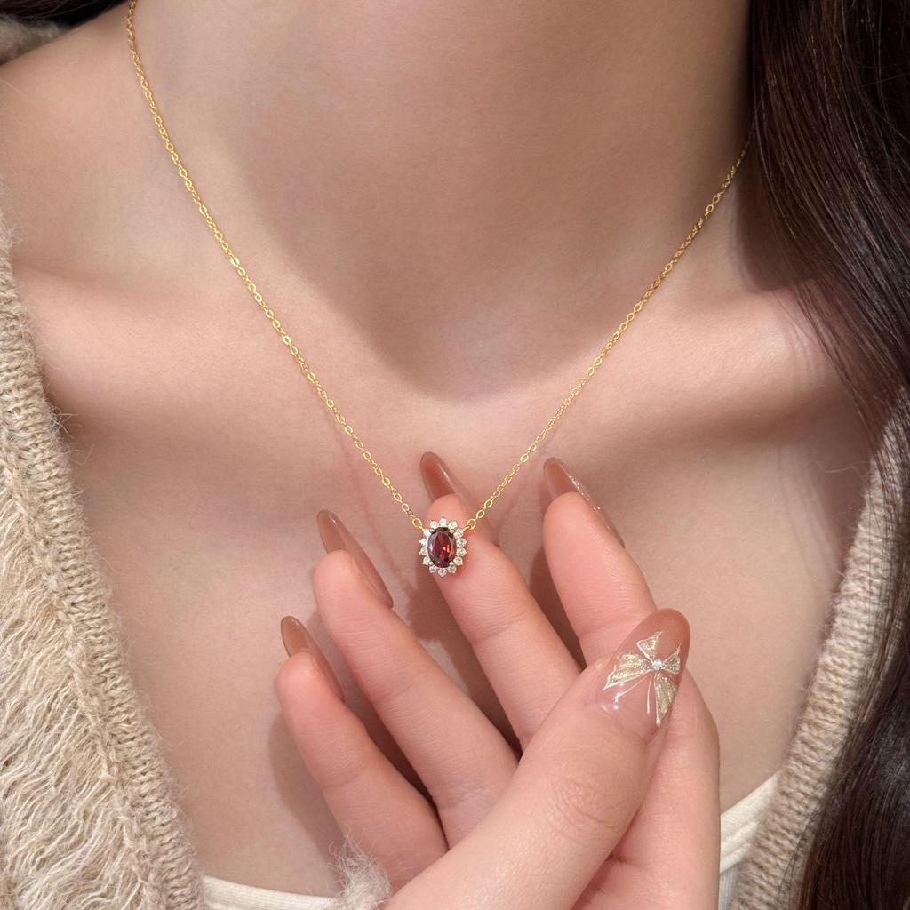 Посеребренная стерлинговым серебром 18 карат красная рубиновая гранатовая цепочка на ключицу для женщин - Ретро-мода