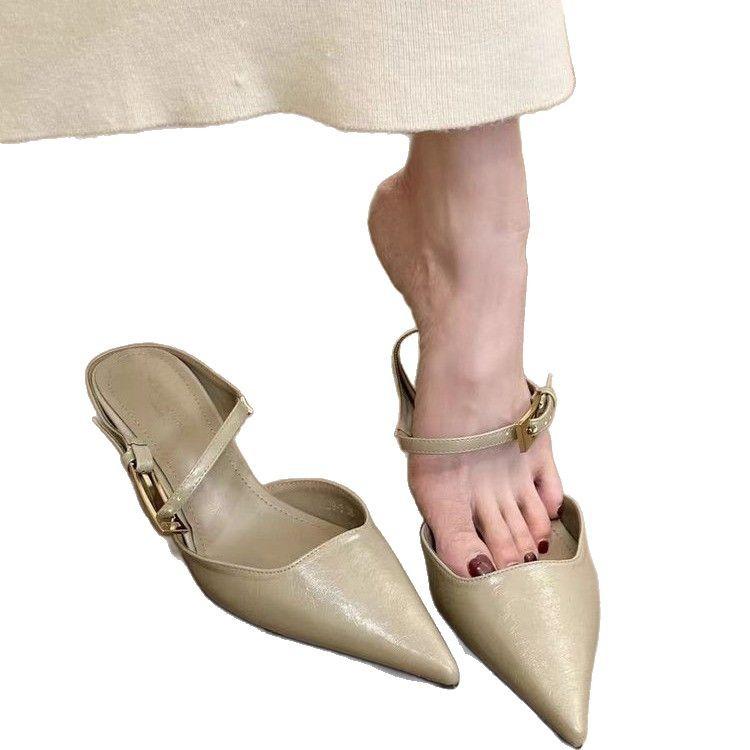French Niche Bag Head Half Slippers Outer Wear Women's Shoes Word with Spring and Summer New Thin Heel Pointed High Heel