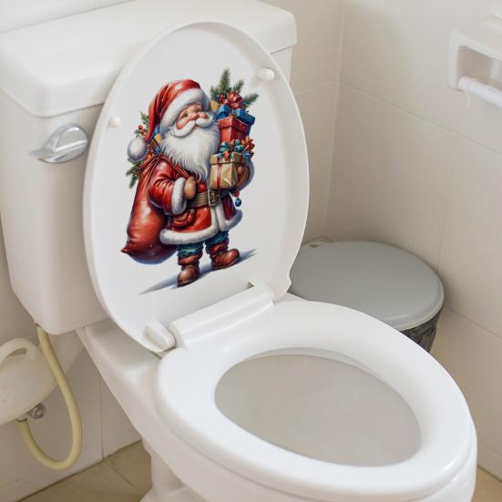Merry Christmas Toilet Sticker Waterproof Self-adhesive PVC Living Room Bathroom Wall Santa Car Reindeer Stocking Toilet Seat Lid Decoration Decal