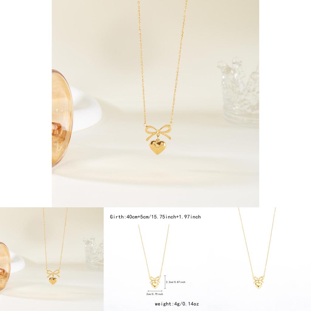 Элегантное ожерелье-подвеска в форме сердца с дизайном банта-бабочки из нержавеющей стали для повседневной носки