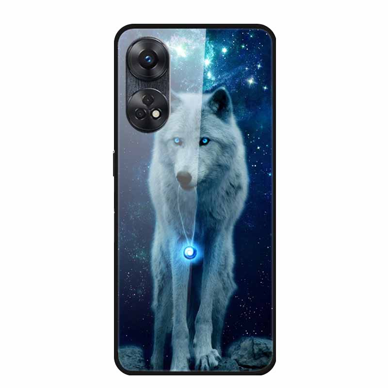 Для Oppo Reno8 T 4G Чехол Роскошная Задняя Крышка из Закаленного Стекла Жесткий Чехол Для Reno8 T 4G 6.43" Capa Funda Животное Яркий Coque Волк