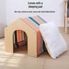 kitten wooden house with striped oxford cover