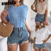 Spring and Summer Casual Solid-color Cut-out Short-sleeved Knitted Top for Vacation Women's Wear