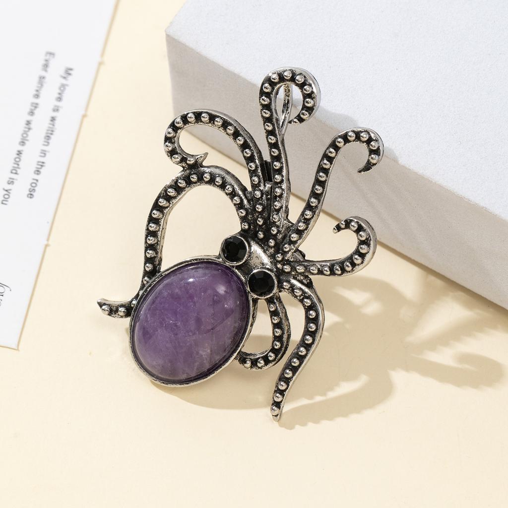 Natural Stone Shell Brooch Octopus-Shaped Brooch For Elegant Formal Coat Jewelry Accessory 52x37mm