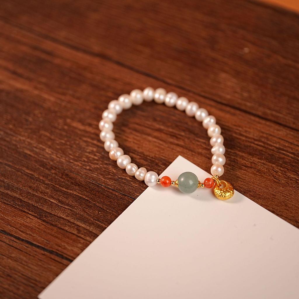 New Chinese Style Freshwater Pearl & Agate Beaded Bracelet - Luxury Women's Non-Fading Jewelry