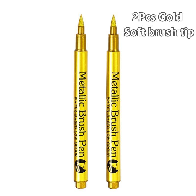 2 шт., кисть золотого, серебряного цвета, металлические маркеры, маркер для перманентной краски для наскальной живописи, керамическое стекло, принадлежности для рисования своими руками
