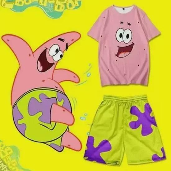 Мужские пляжные шорты Patrick Star: Легкий ледяной шелк, свободный крой, цветочный узор, идеально подходит для летних пижам или занятий спортом - длина до колена