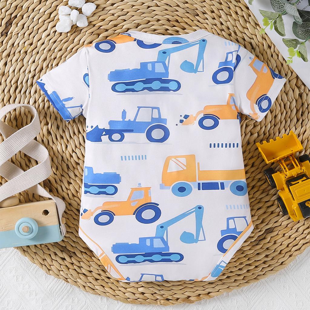 Боди для младенцев и мальчиков с принтом грузовика, повседневный комбинезон с короткими рукавами