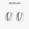 925 Sterling Silver Line Simple Black & White Zirconia Trendy Hoop Earrings Classic Round Ear Buckles For Women Jewelry