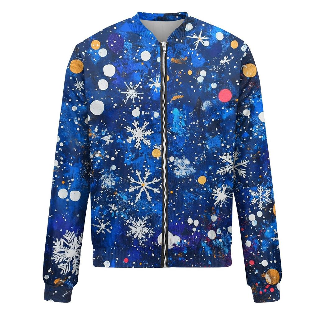 Женская легкая короткая куртка с длинными рукавами на молнии с принтом, повседневная стеганая куртка с карманами, рождественская