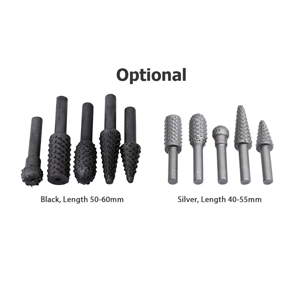 5PCS Wood Carving File Burr Rasp Set for Woodworking Tool Drill Bit with 6mm Round Shank for Wood Plastic Carving Deburring Polishing