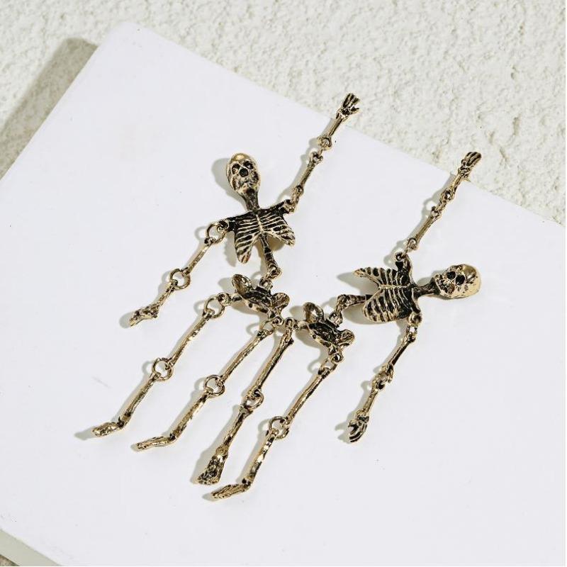 1 пара винтажных висячих сережек в виде черепа и скелета, преувеличенные ужасные готические панк-длинные женские серьги, аксессуары для вечеринок ZPG