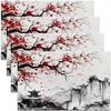 Vintage Asian Style Flower And Mountain Pattern Rectangular Placemat Non Slip Mat For Home Dining Room Use