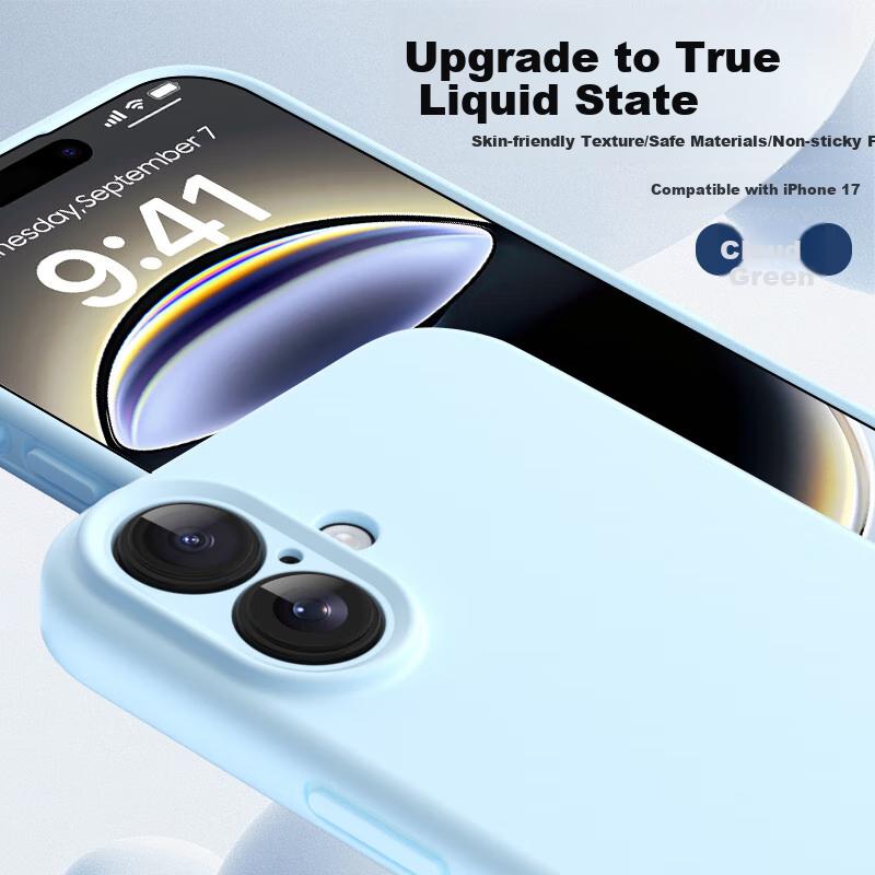 IPhone 17 Case, Premium Liquid Silicone Soft, Full Lens Protection, Anti-Drop, Anti-Fingerprint, Solid Color Simple Outer, Cloud Blue Color,
