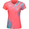 Li Ning Badminton Series Full Print V-Neck Comfortable Breathable Versatile Short Sleeve Badminton Shirt Women Tops Fluorescent-Camellia-Red AAYU150-3