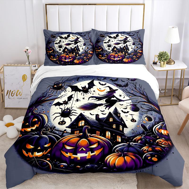 3pcs Halloween Bilder Ideen Printed Duvet Cover Set (1 * Cover+2 * Pillowcase, Without Core), Suitable for Home Bedroom, Guest Room, Dormitory De