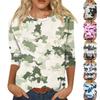 Women's Fashion Casual Round Neck 3/4 Sleeve Loose Printed T-Shirt Ladies Top