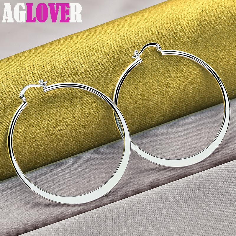 Ювелирные изделия из стерлингового серебра 925 пробы, круглые гладкие большие круглые серьги диаметром 55 мм