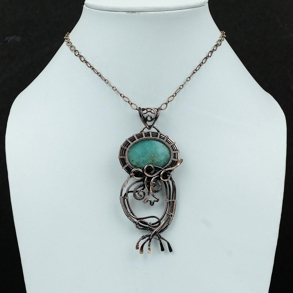 Amazonite Pendant Copper Wire Wrapped Pendant Amazonite Jewelry Handmade Natural Gemstone Pendant Copper Jewelry For Gift Wire Wrap Jewelry