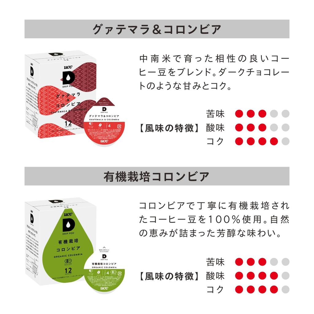 [Amazon.co.jp Exclusive] UCC Drip Pod World Coffee Tasting Monthly Box (Mandheling & Brazil, Mocha & Kilimanjaro, Guatemala & Colombia, Organic Colomb