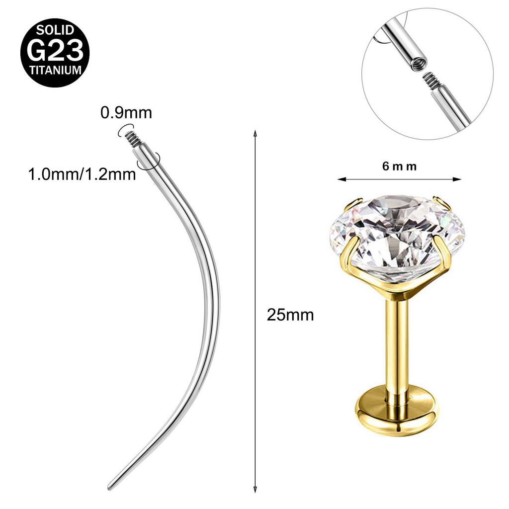 ZS 2Pcs/lot 16G/18G Crystal Lip Labret Piercing G23 Titanium Lip Studs Cartilage Earring Guiding Needle Daith Helix Piecings