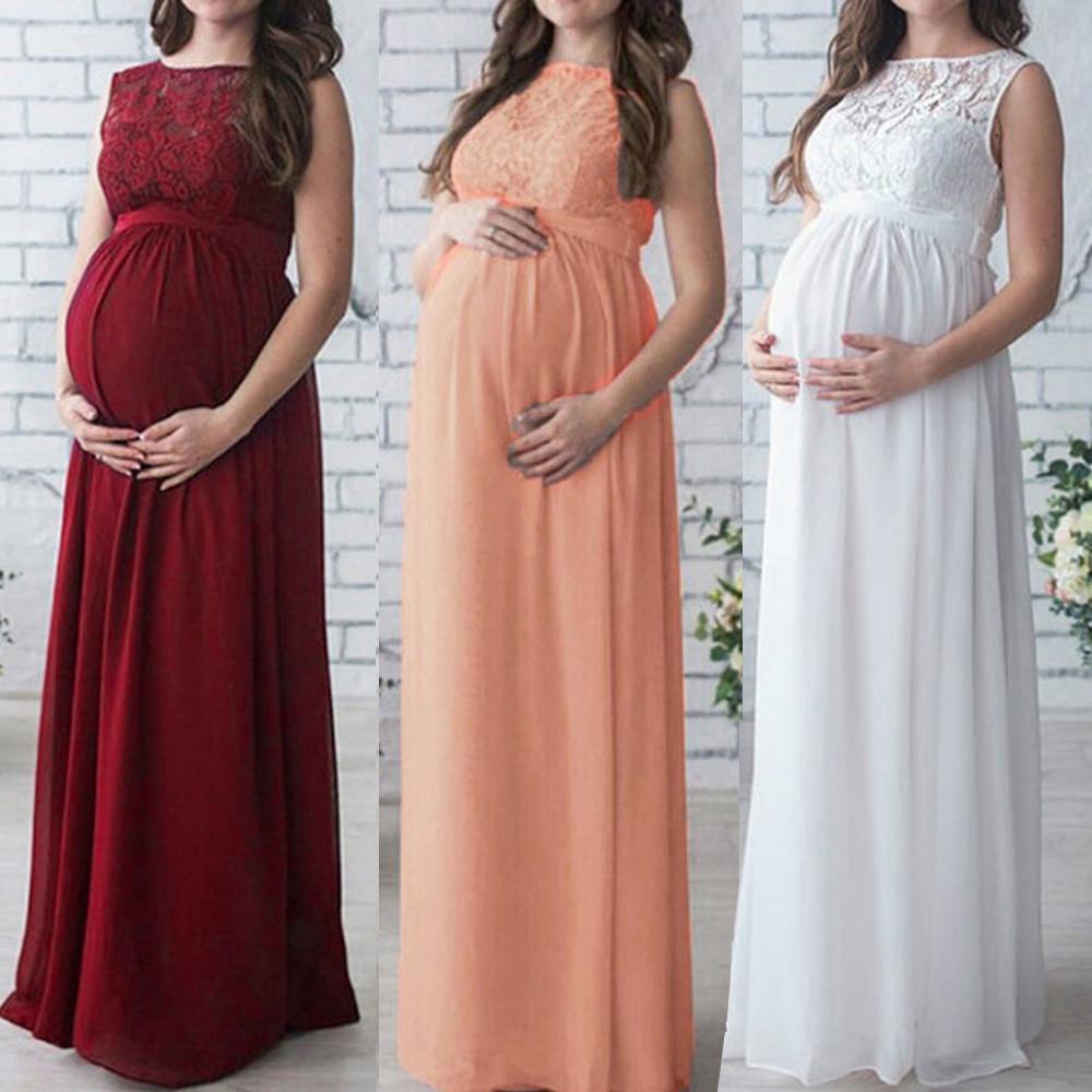 Women Pregnant Lace Long Maxi Maternity Gown Photography Props Dress Clothes