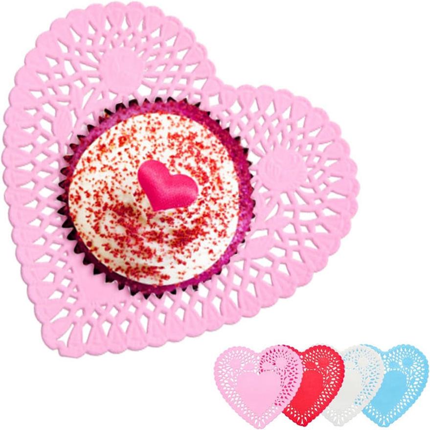 100 шт./набор элегантных бумажных салфеток для поделок 4 дюйма/6 дюймов в форме сердца, полые кружева, впитывающие масло бумажные валентинки для выпечки, Deocr