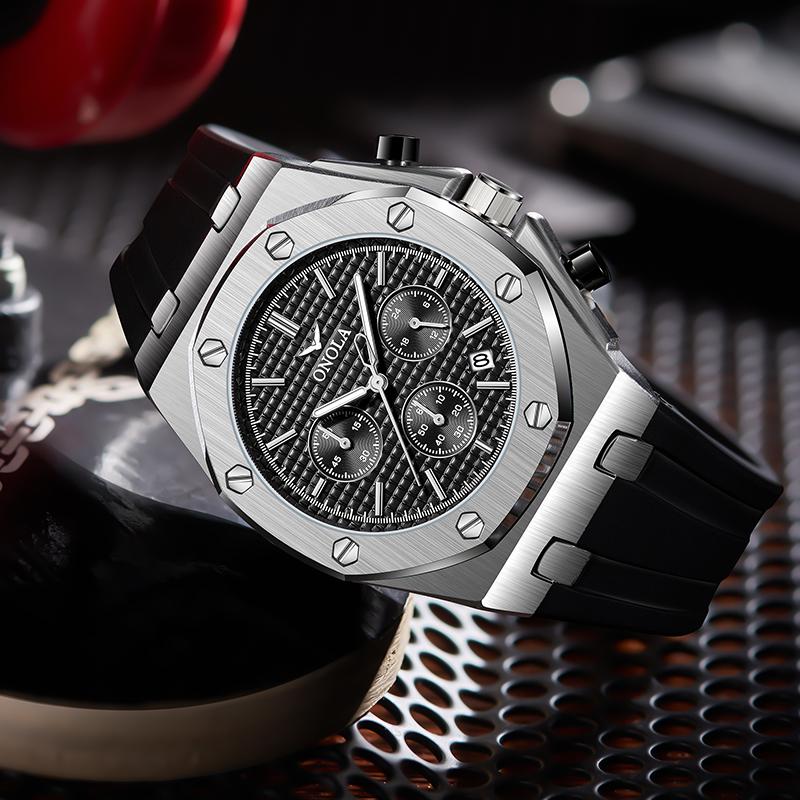 Новые роскошные мужские часы с коробкой ONOLA, многофункциональные мужские водонепроницаемые часы с силиконовым ремешком, мужские кварцевые часы