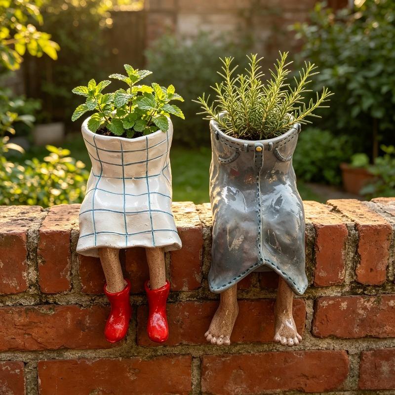 1Pc Cute Resin Suspended Flower Pot, Featuring A Red Rain Boot Design, With A White Grid Base Suitable For Succulents, A Creative Desktop Flower Pot