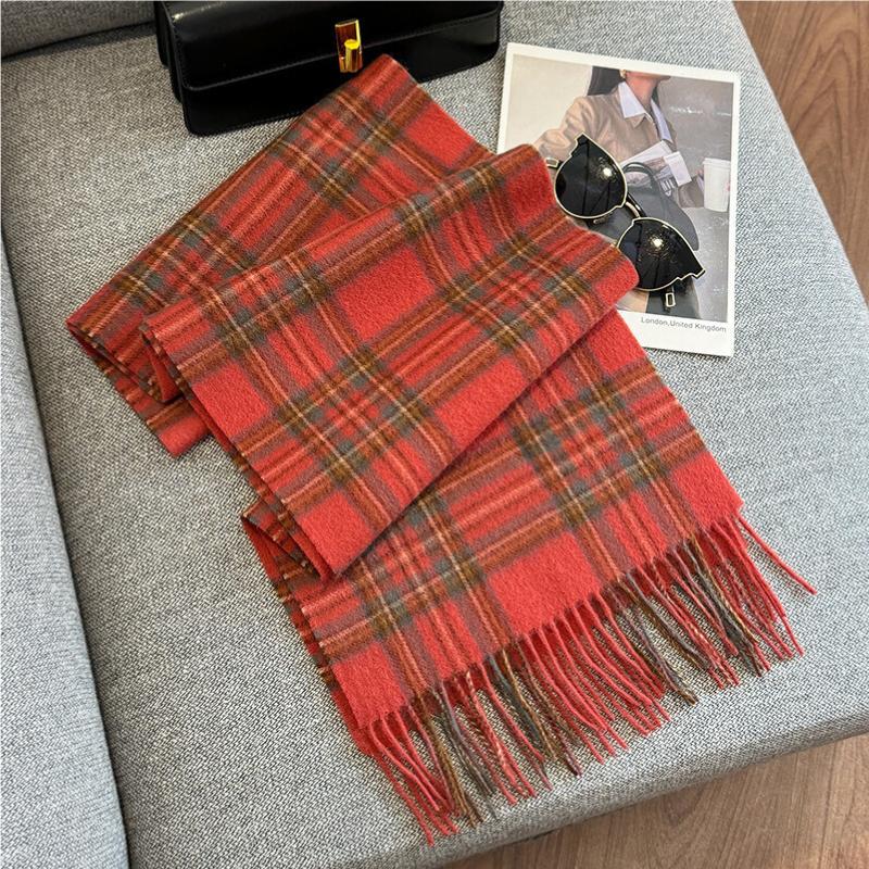 100% Pure Wool Scarf Female Winter Warm Cashmere Shawl Checkerboard Grain Design Couple Accessory Premium Sense Windproof Scarf